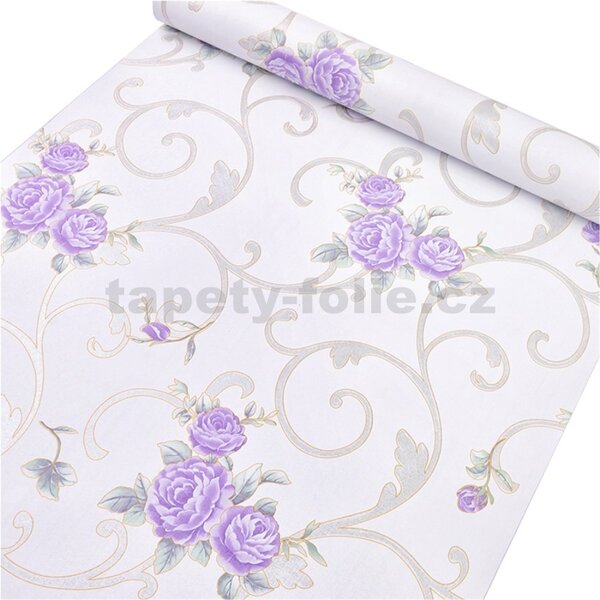 Samolepící tapety 45 cm x 10 m IMPOL TRADE 9185, fialové pivoňky s ornamenty, samolepící tapety