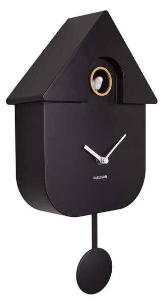 Černé nástěnné kyvadlové hodiny Karlsson Modern Cuckoo, 21,5 x 41,5 cm