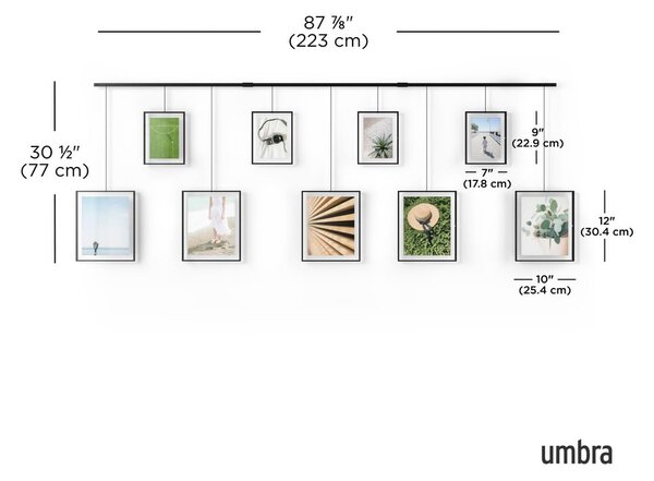 Černé kovové rámečky na zeď v sadě 9 ks 223x77,5 cm Exhibit – Umbra