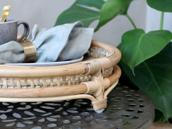 Přírodní ratanový kulatý podnos na nožkách French - Ø 36*9 cm - Chic Antique