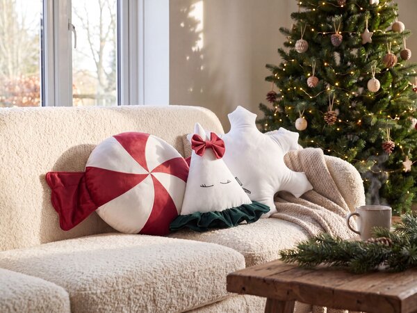 Sada 3 dekorativních polštářů NOELNEST Umělý samet 30 x 35 cm 40 x 40 cm Pestrá Vánoční vzor