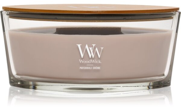 Woodwick Opulent Wood Patchouli Creme vonná svíčka s dřevěným knotem 453.6 g