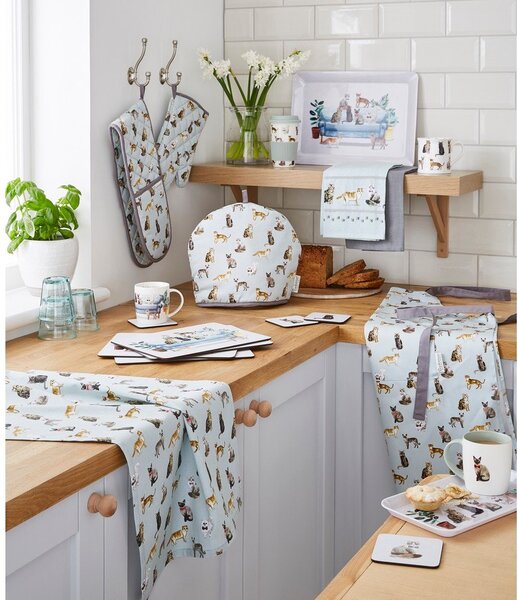 Modrá zástěra s tělovým vázáním Cooksmart ® Curious Cats