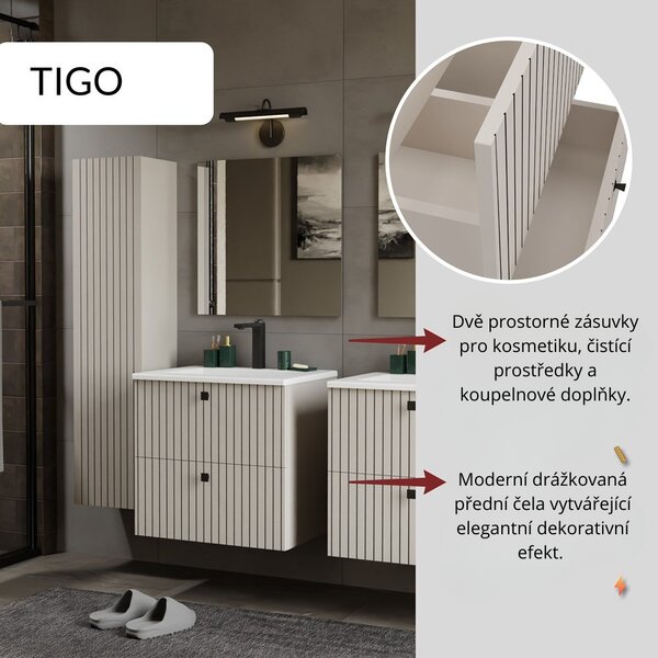 TP Living Závěsná skříňka s umyvadlem Tigo 2S 60 cm kašmír