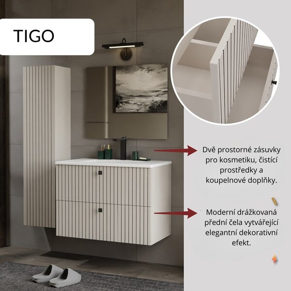 TP Living Závěsná skříňka s umyvadlem Tigo 2S 80 cm kašmír