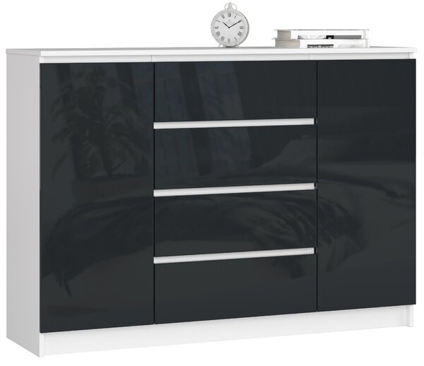 Ak furniture Komoda Rollo Z 140 cm grafit lesk/bílá