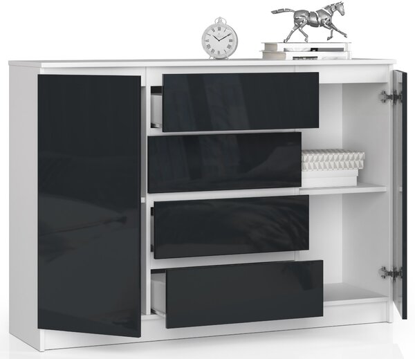 Ak furniture Komoda Rollo Z 140 cm grafit lesk/bílá