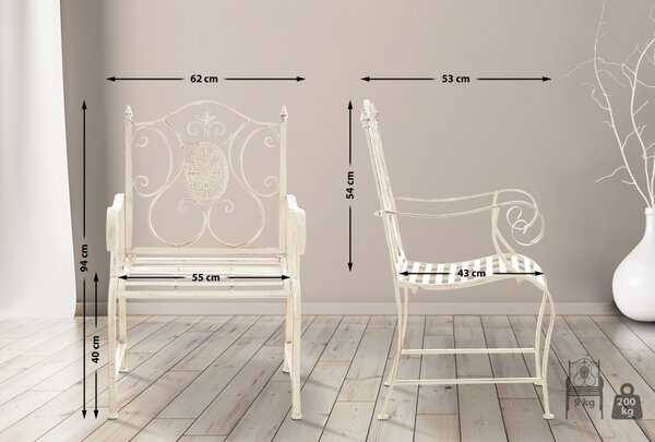 Kovová židle Punjab s područkami (SET 2 ks) - Krémová antik
