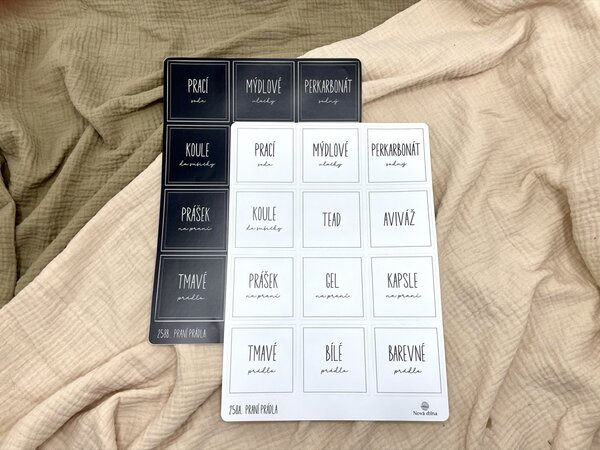 Samolepky na dózy Praní prádla 65x65 mm 12ks Barva: Černá