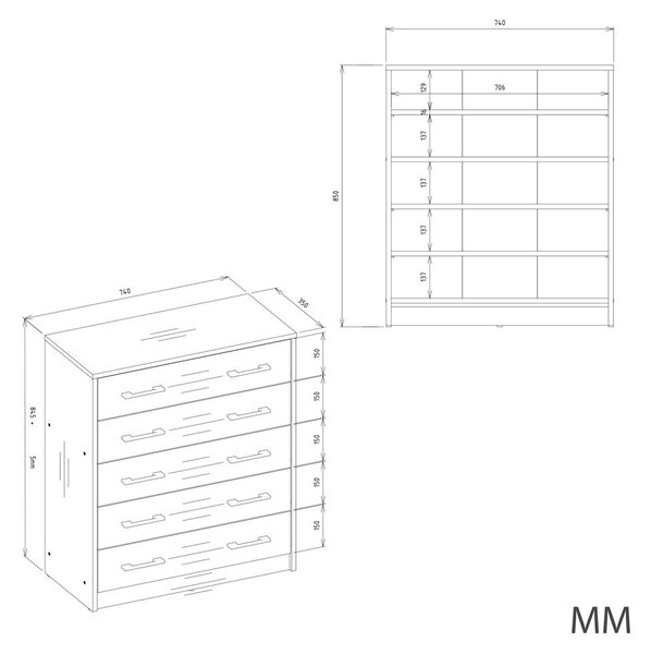 TP Living Botník Alex 74 cm bílý