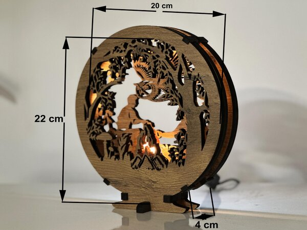 "U ohně" dřevěná lampa s LED plameny 20x22 cm provedení povrchu: dub