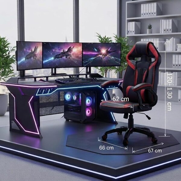 TP Living Rohový psací stůl Dany dub Artisan/antracit s herním křeslem Drift černo-červeným