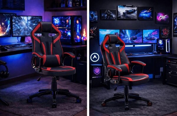 TP Living Rohový psací stůl Dany dub Artisan/antracit s herním křeslem Drift černo-červeným