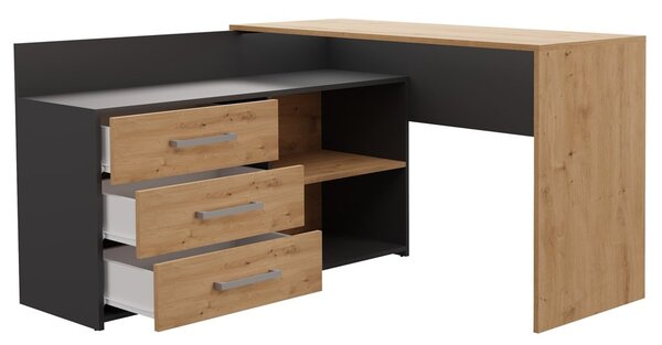 TP Living Rohový psací stůl Dany dub Artisan/antracit s herním křeslem Remus černým