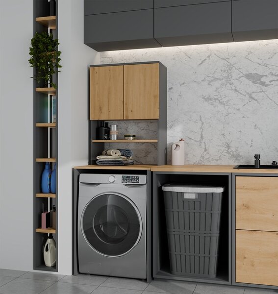 TP Living Koupelnová skříňka nad pračku Pola Multi antracit/dub Artisan