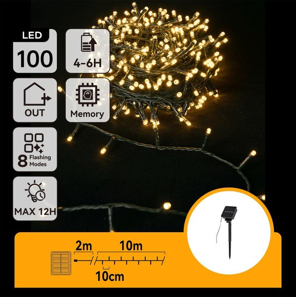 Aigostar - LED Solární řetěz 100xLED/8 funkcí 12m IP65 teplá bílá