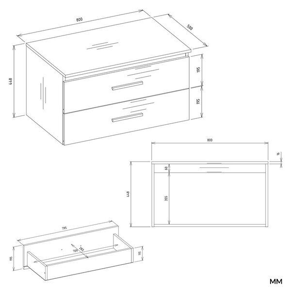 TP Living Závěsná skříňka pod umyvadlo s deskou Nel 2S 80 cm dub Artisan