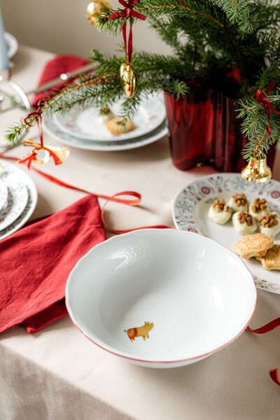 Porcelánová mísa Zlaté prasátko / červená linka 1,2 l