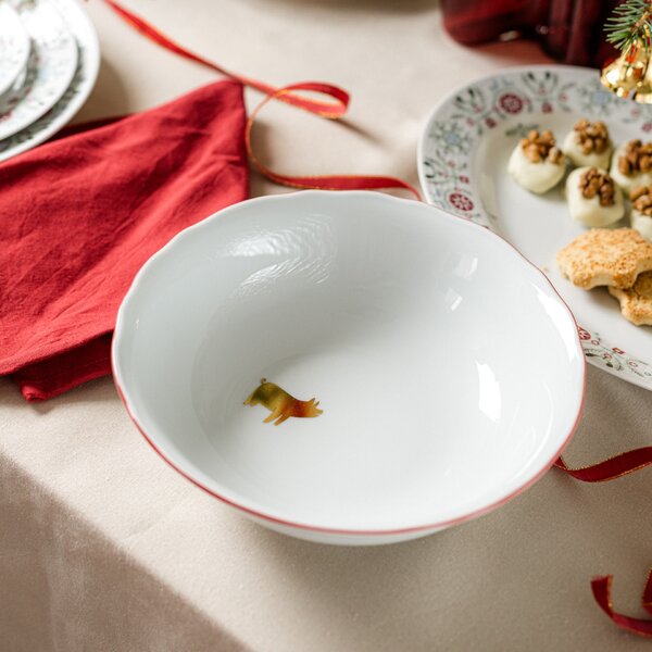 Porcelánová mísa Zlaté prasátko / červená linka 1,2 l