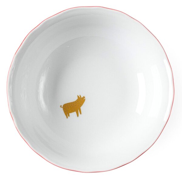 Porcelánová mísa Zlaté prasátko / červená linka 1,2 l