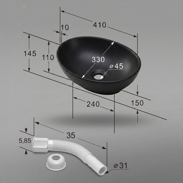 Ak furniture Keramické umyvadlo na desku OVALIS 41 cm matné černé
