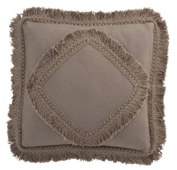 Taupe bavlněný polštář Fransen s třásněmi - 45*45 cm - J-Line by Jolipa