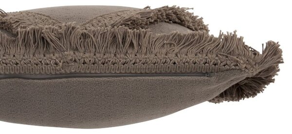 Taupe bavlněný polštář Fransen s třásněmi - 45*45 cm - J-Line by Jolipa