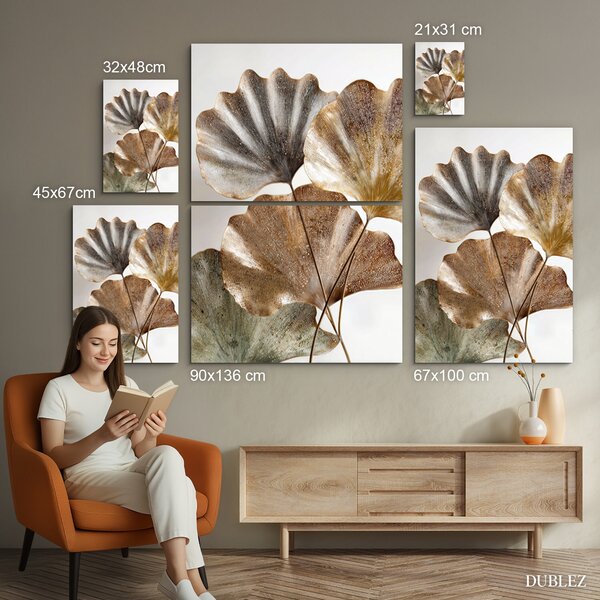DUBLEZ | Designový obraz - Metalické botanické listy | UV tisk, Premium