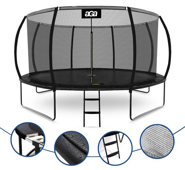 Trampolína Aga 430 cm Černá + ochranná síť + žebřík