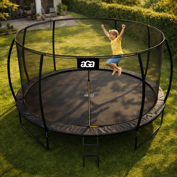 Trampolína Aga 366 cm Černá + ochranná síť + žebřík