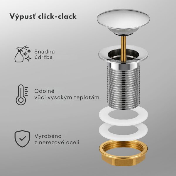 Ak furniture Výpusť click-clack bez přepadu Clara chrom