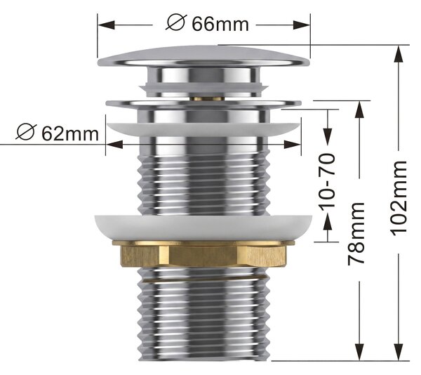 Ak furniture Výpusť click-clack bez přepadu Clara chrom