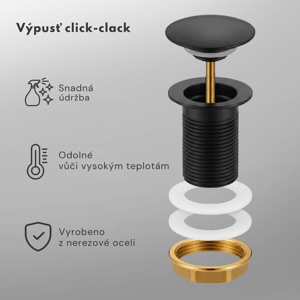Ak furniture Výpusť click-clack bez přepadu Clara černá