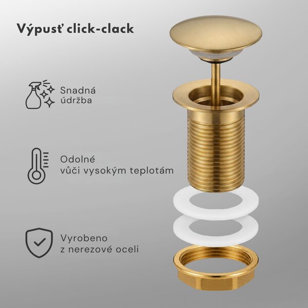 Ak furniture Výpusť click-clack bez přepadu Clara zlatá
