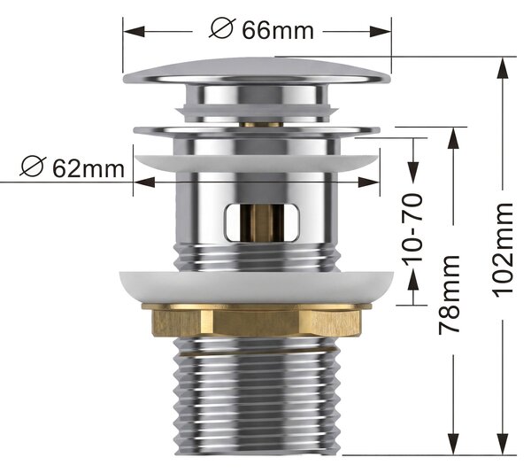 Ak furniture Výpusť click-clack s přepadem Clara chrom
