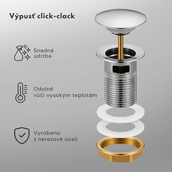 Ak furniture Výpusť click-clack s přepadem Clara chrom