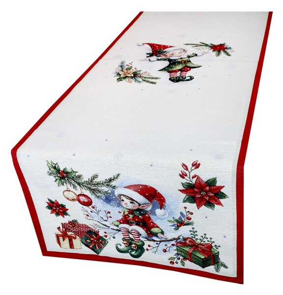 Vánoční gobelínový běhoun na stůl se skřety – protkávaný lurexem Barva Vícebarevná Rozměry 45x90 cm