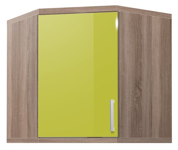 Koupelnová skříňka rohová závěsná K33 barva skříňky: dub sonoma tmavá, barva dvířek: lemon lesk