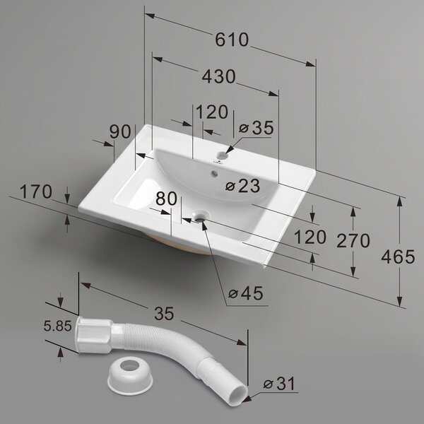 Ak furniture Zápustné keramické umyvadlo Nordis 61 cm lesklé bílé