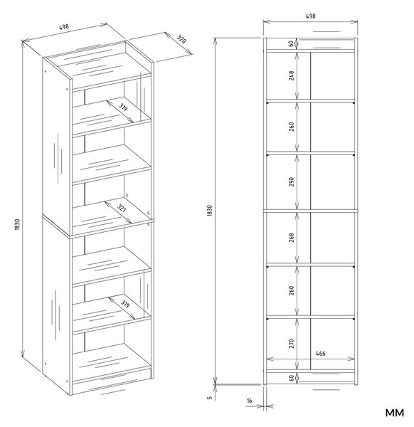 TP Living Kancelářský regál Rimini 50 cm dub Artisan