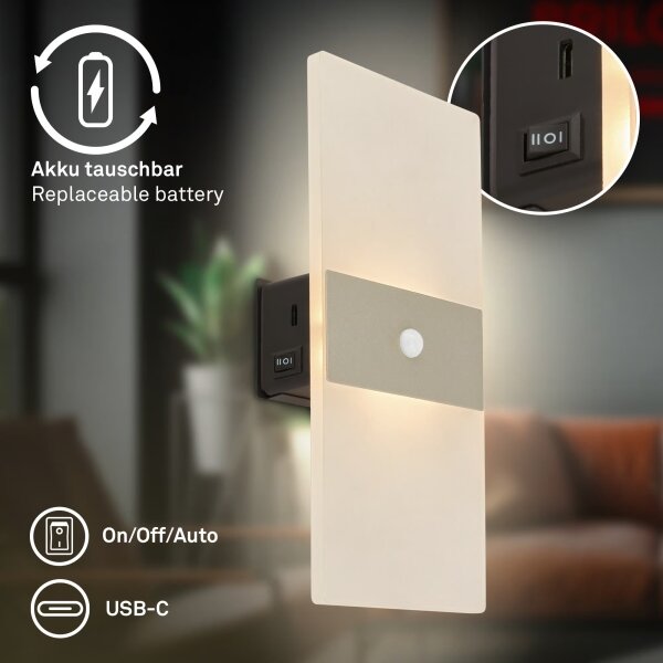 Briloner 3888012 - LED Nab nást svít se senz AURA LED/2,5W/5V 1800 mAh matný