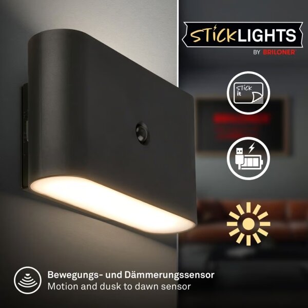 Briloner 3878015 - LED Nab nást svít se senz CHAT LED/3W/5V 2000 mAh černá