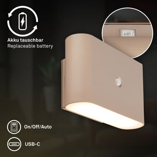 Briloner 3878011 - LED Nab nást svít se senz CHAT LED/3W/5V 2000 mAh béžová