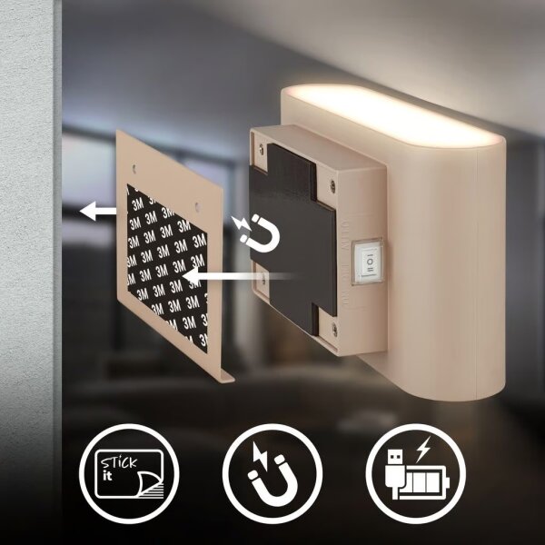 Briloner 3878011 - LED Nab nást svít se senz CHAT LED/3W/5V 2000 mAh béžová
