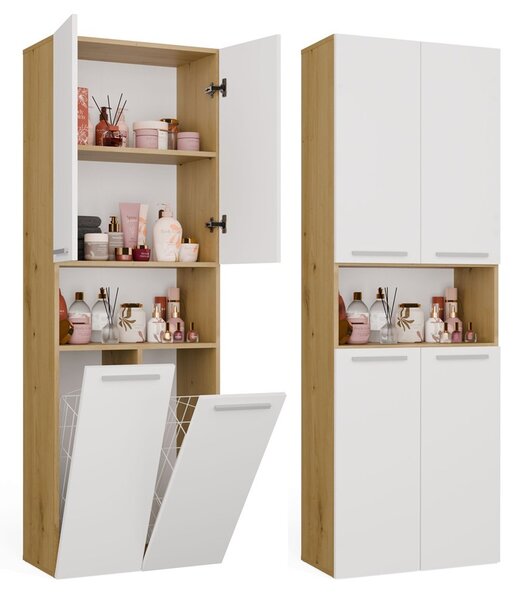 TP Living Koupelnová skříňka s 2 koši na prádlo NEL 2K DK bílá/dub Artisan