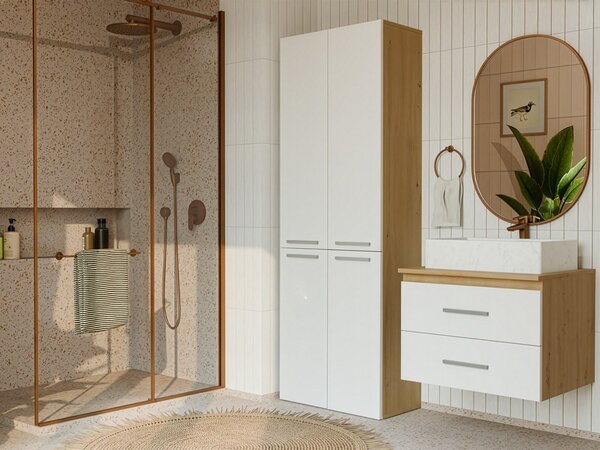 TP Living Koupelnová skříňka s košem na prádlo NEL 1K DD bílá/dub Artisan