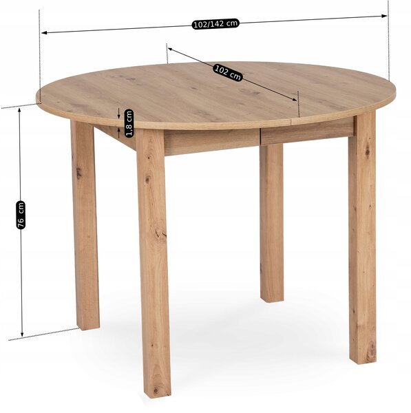 JAKS Kulatý rozkládací stůl Harry 102-142 cm dub Riviera