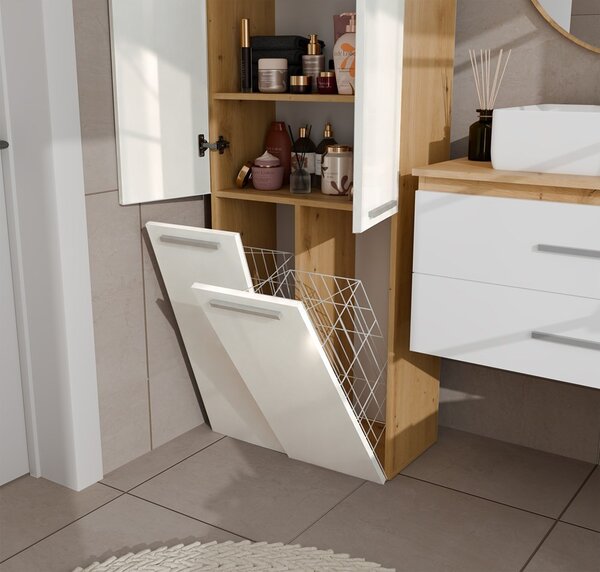 TP Living Koupelnová skříňka s 2 koši na prádlo NEL 2K DD bílý lesk/dub Artisan
