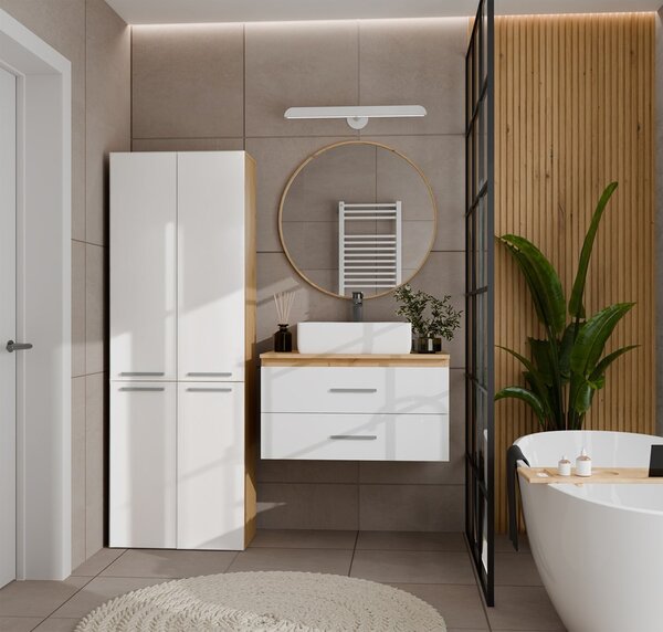 TP Living Koupelnová skříňka s 2 koši na prádlo NEL 2K DD bílý lesk/dub Artisan