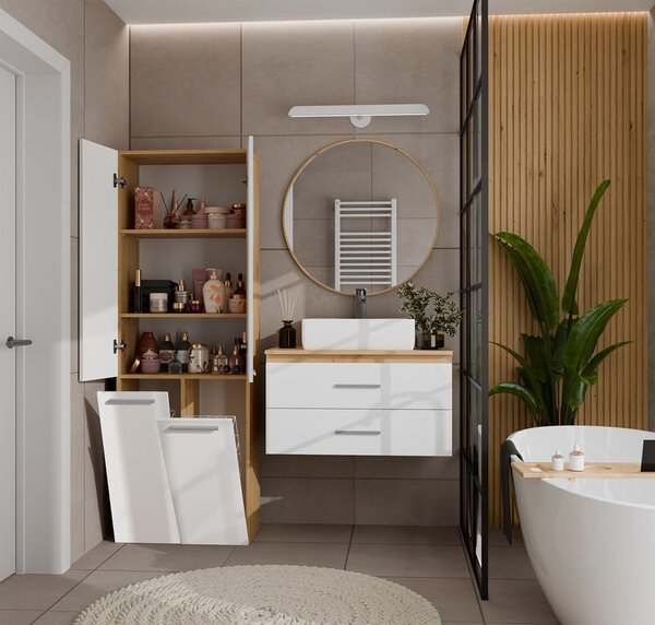 TP Living Koupelnová skříňka s 2 koši na prádlo NEL 2K DD bílý lesk/dub Artisan